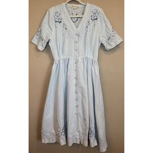 Vintage Marie St Claire Baby Blue Intricate‎ Floral Trad Wife Dress Size 12